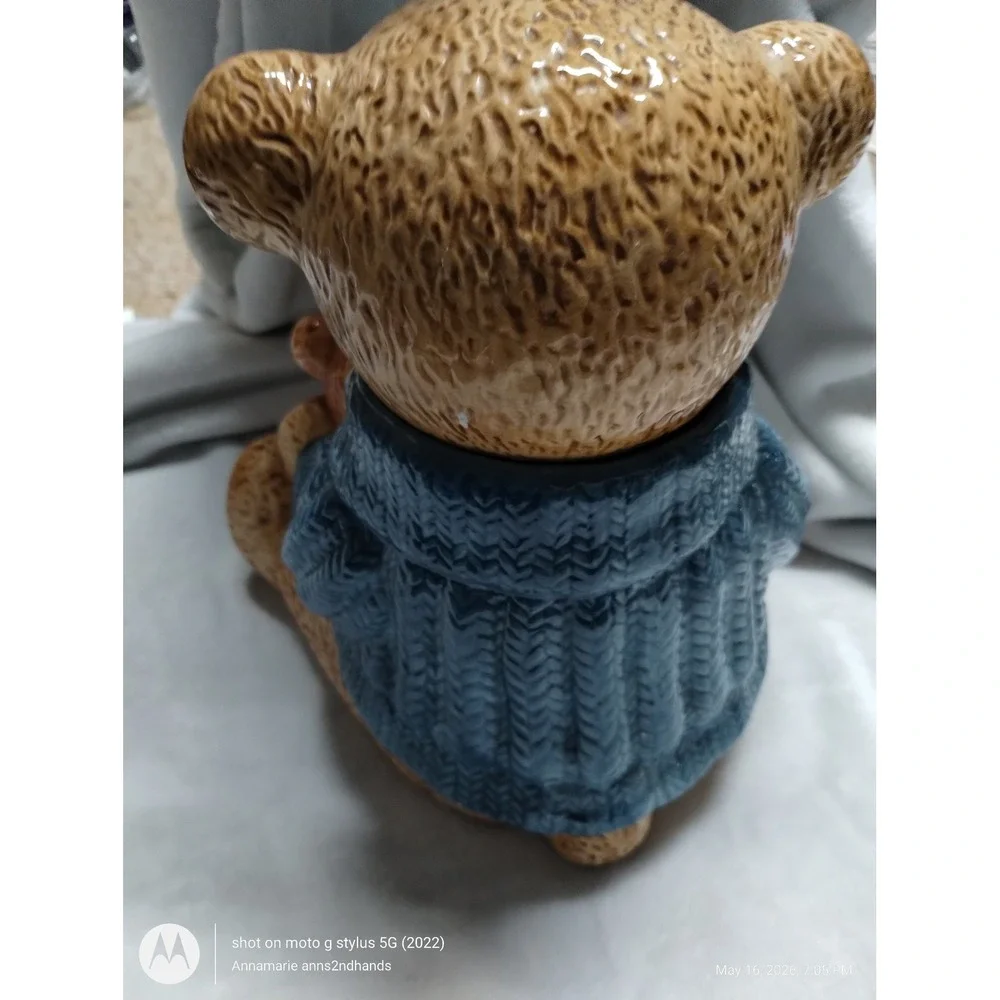 Cresco China‎ Teddy Bear Mother and Cub Ceramic Cookie Jar Blue Sweater